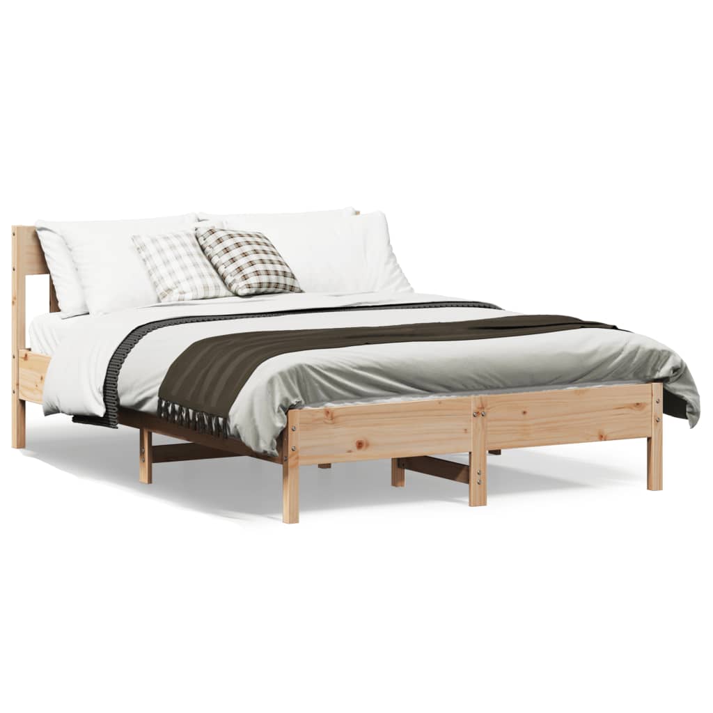 Bed Frame with Headboard 135x190 cm Double Solid Wood Pine - Direct Imports