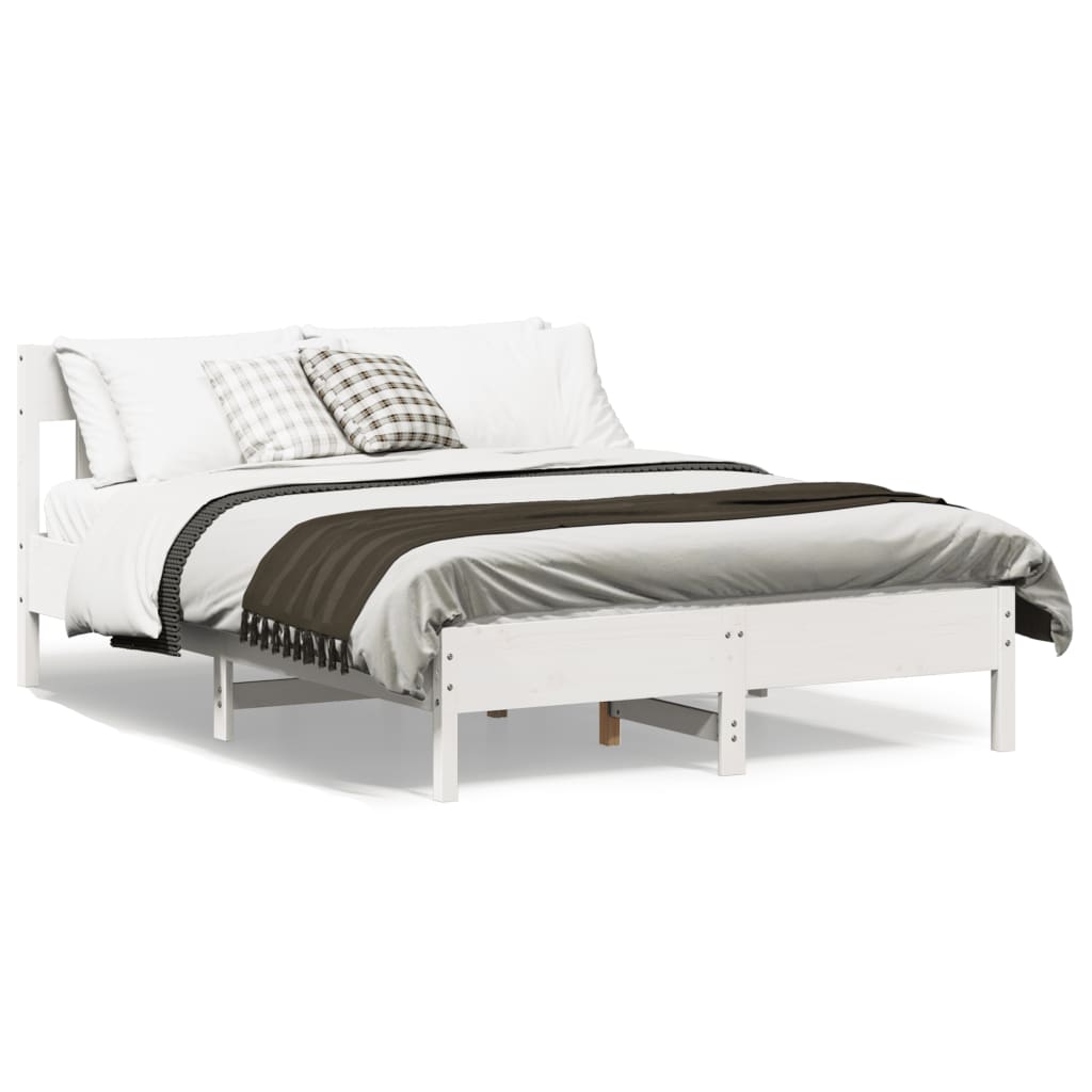 Bed Frame with Headboard White 135x190 cm Double Solid Wood Pine - Casper Homes