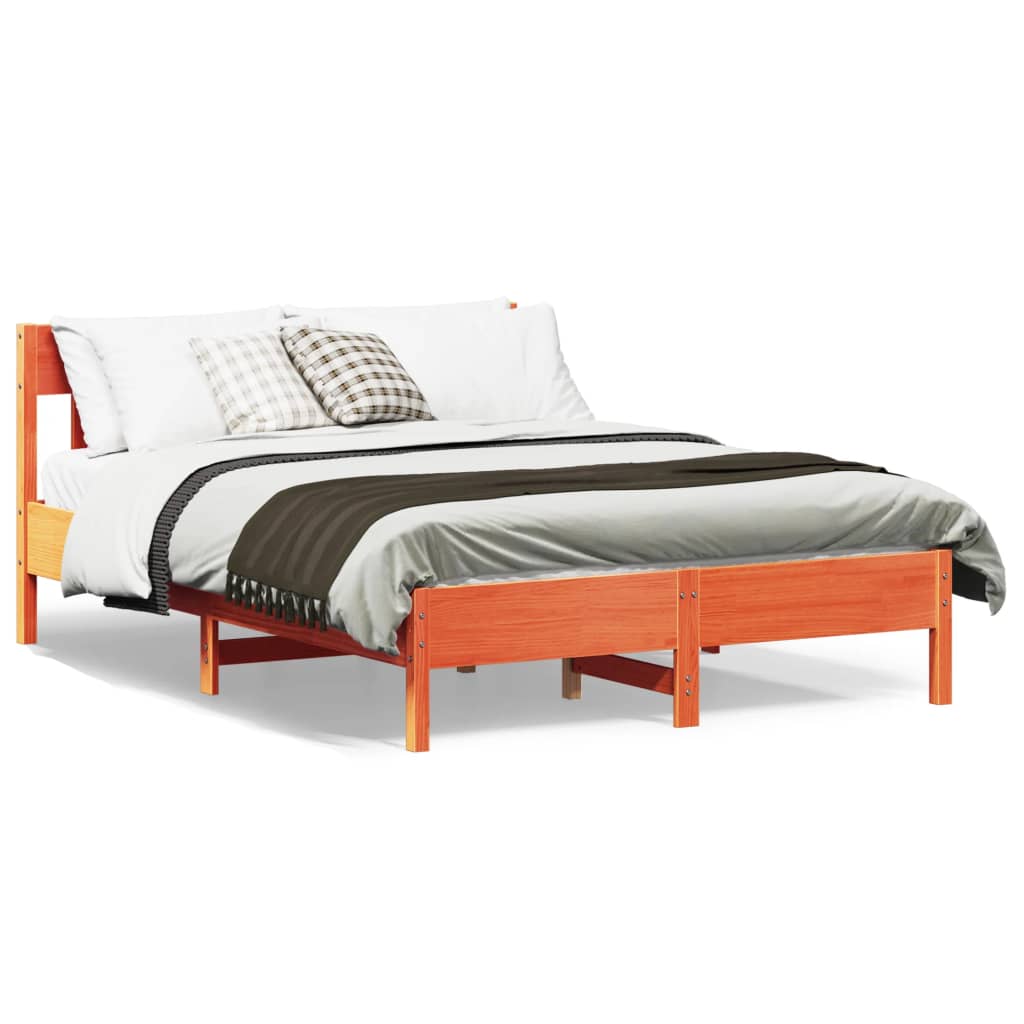 Bed Frame with Headboard Wax Brown 135x190 cm Double Solid Wood Pine - Brittle & Co