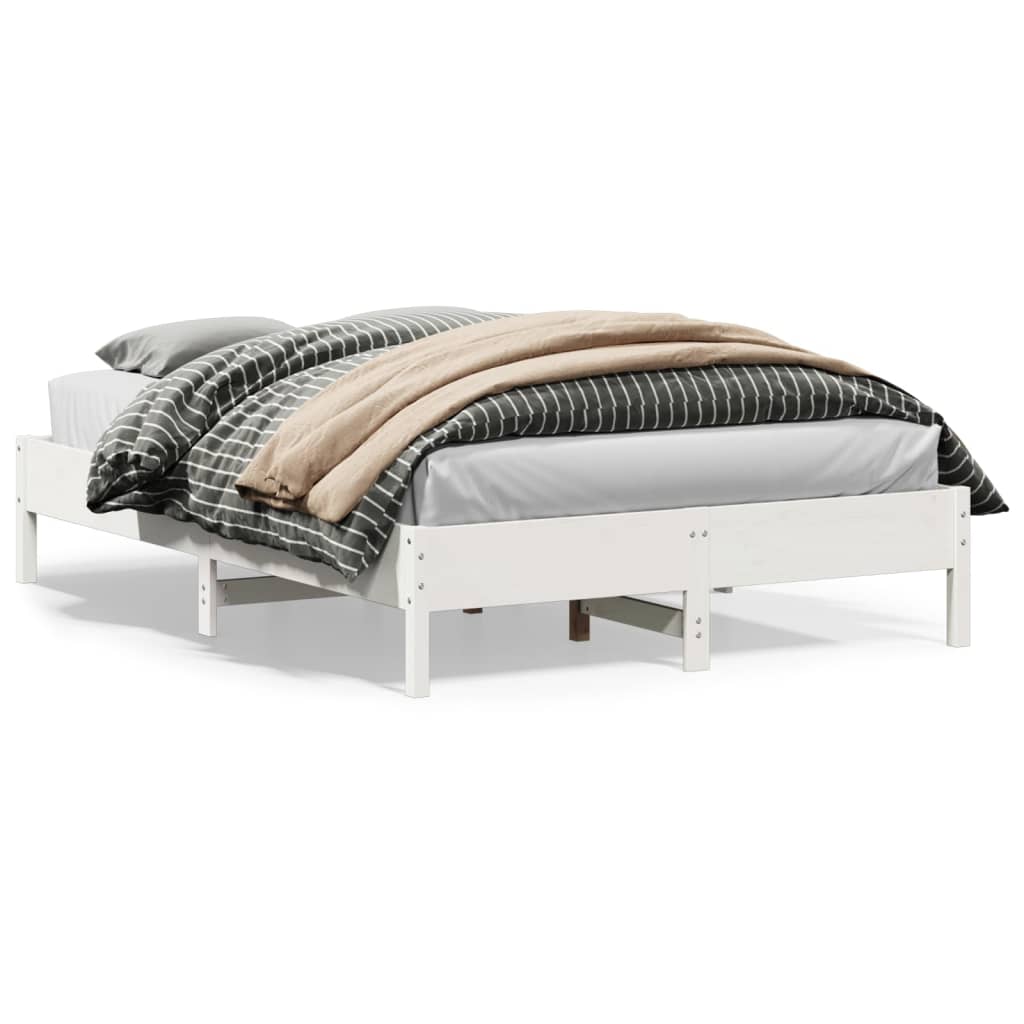 Bedframe White 150x200cm King Size Solid Wood Pine - Merlin Deals