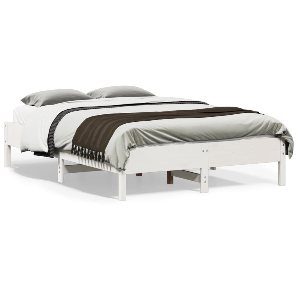 Bedframe White 135x190cm Double Solid Wood Pine - Decor Base