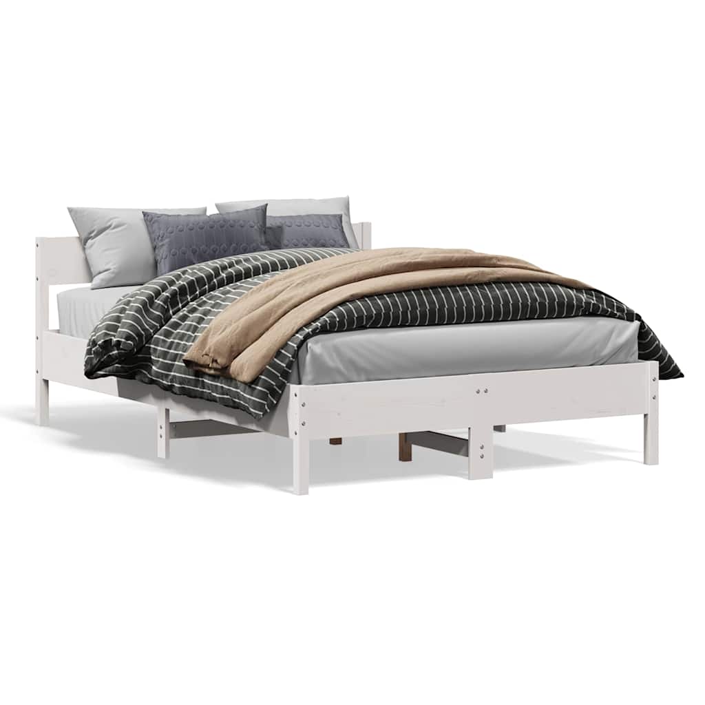 Bedframe White 160x200cm Solid Wood Pine - Casper Homes