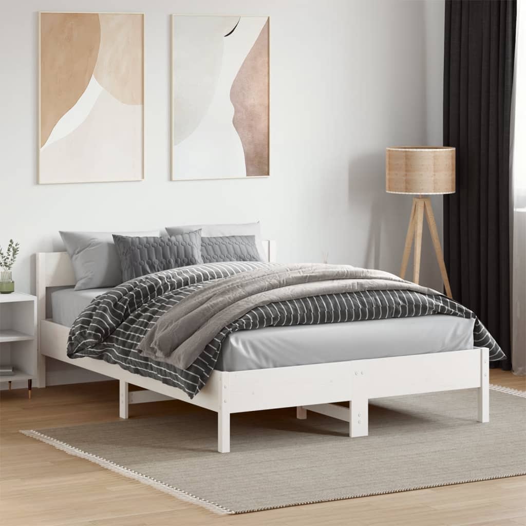 Bedframe White 140x190cm Solid Wood Pine - The Home Maker