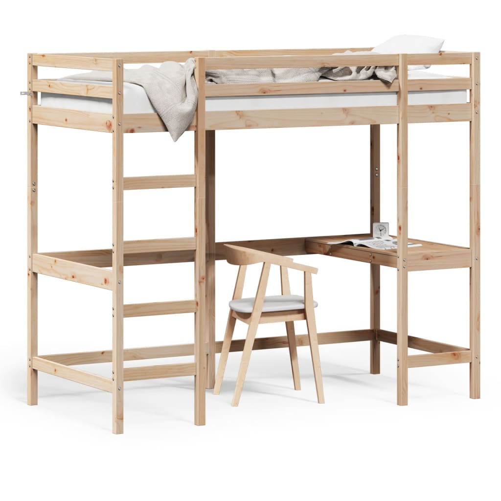 Loft Bed with Desk 100x200 cm Solid Wood Pine - Direct Imports