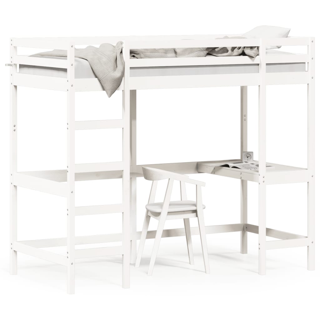 Loft Bed with Desk White 90x200 cm Solid Wood Pine - Casper Homes
