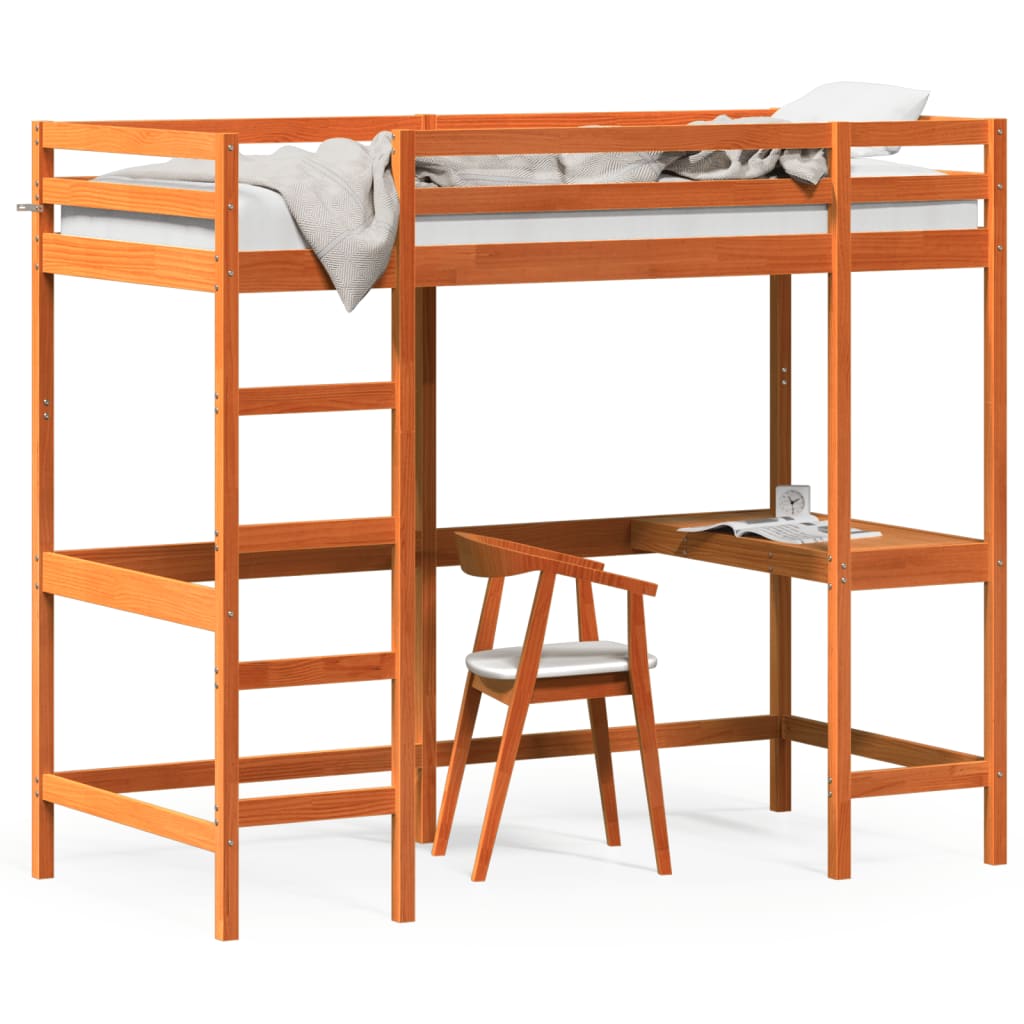 Loft Bed with Desk Wax Brown 90x200 cm Solid Wood Pine - Casper Homes
