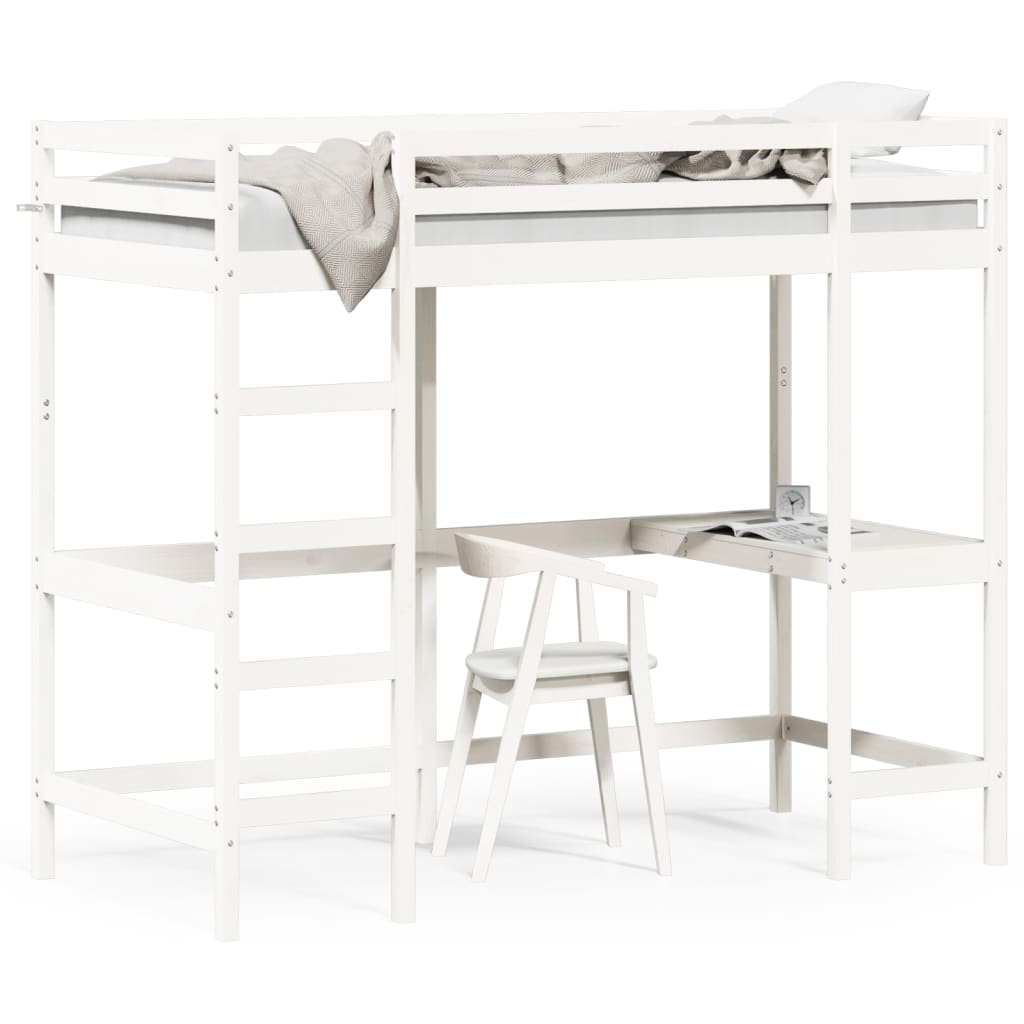 Loft Bed with Desk White 90x190 cm Solid Wood Pine - All Things Good
