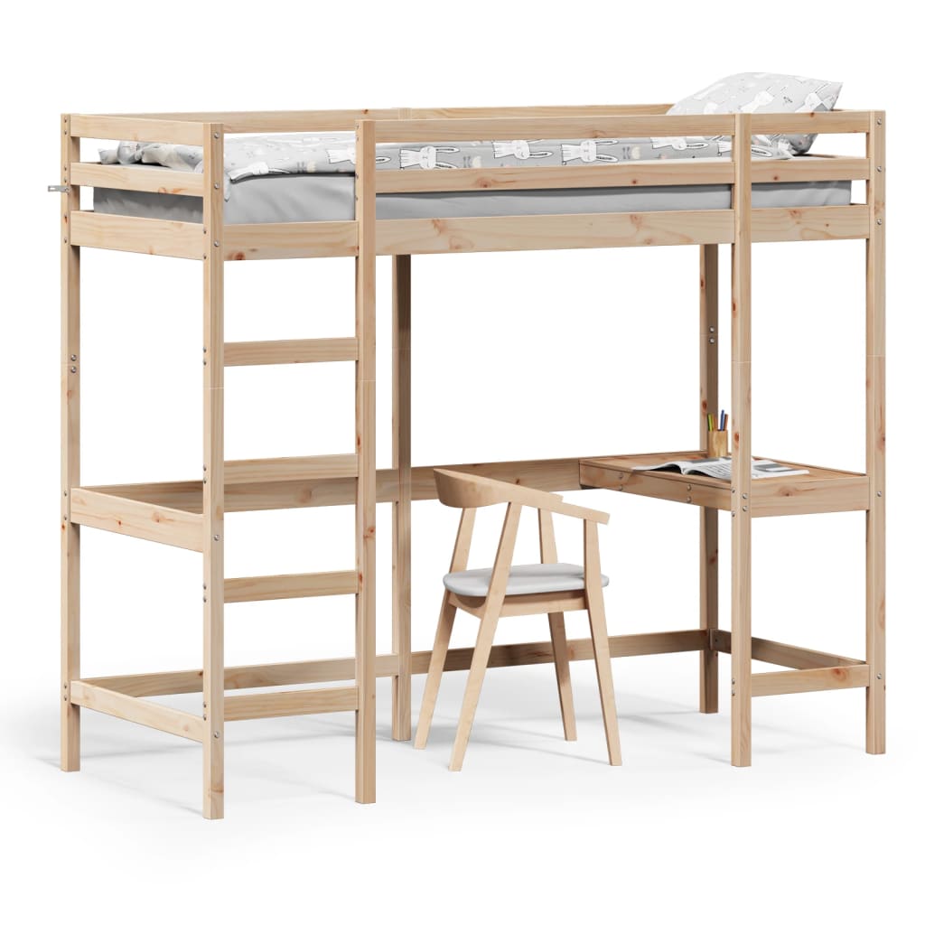 Loft Bed with Desk 75x190 cm Solid Wood Pine - Merkel Designers
