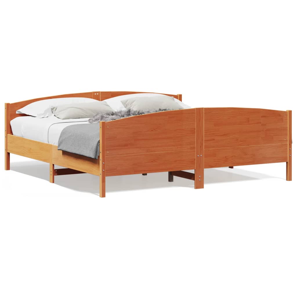 Bed Frame with Headboard Wax Brown 200x200 cm Solid Wood Pine - The Home Maker