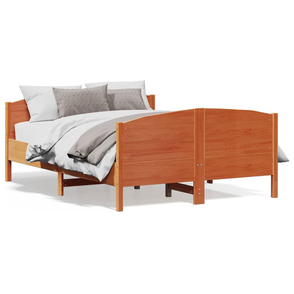 Bed Frame with Headboard Wax Brown 140x190 cm Solid Wood Pine - Merkel Designers