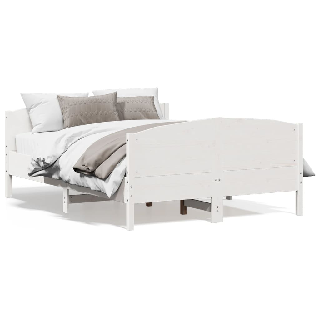 Bed Frame with Headboard White 135x190 cm Double Solid Wood Pine - Merkel Designers
