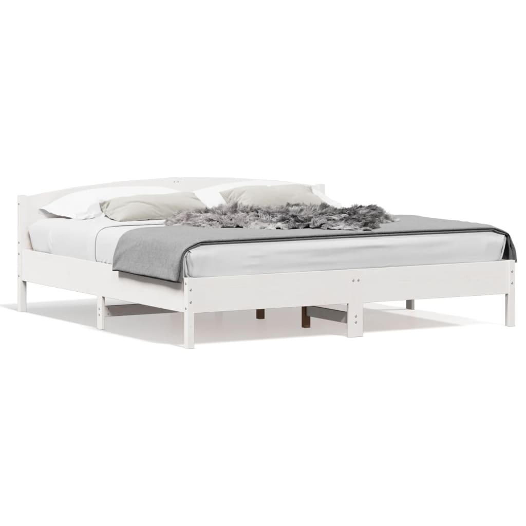 Bed Frame with Headboard White 180x200 cm Super King Solid Wood Pine - All Things Good