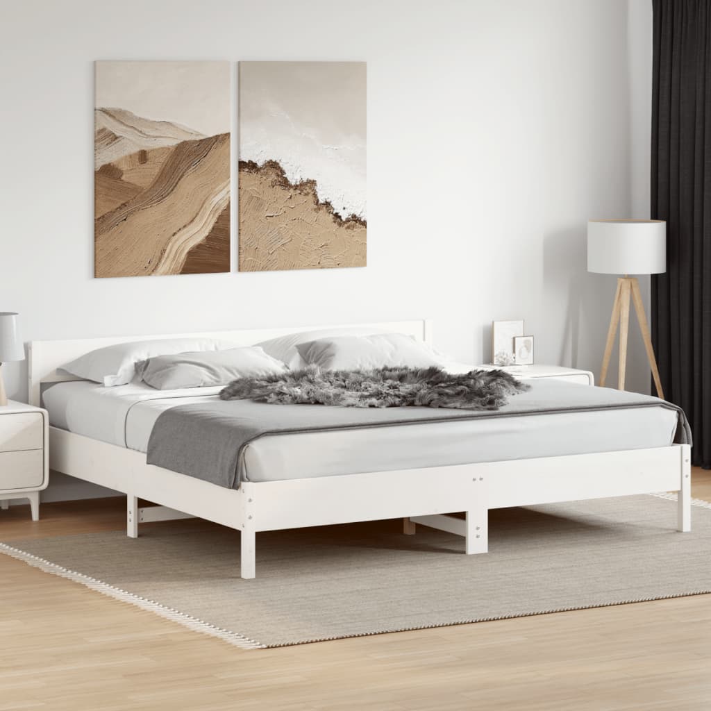 Bedframe White 200x200cm Solid Wood Pine - Casper Homes