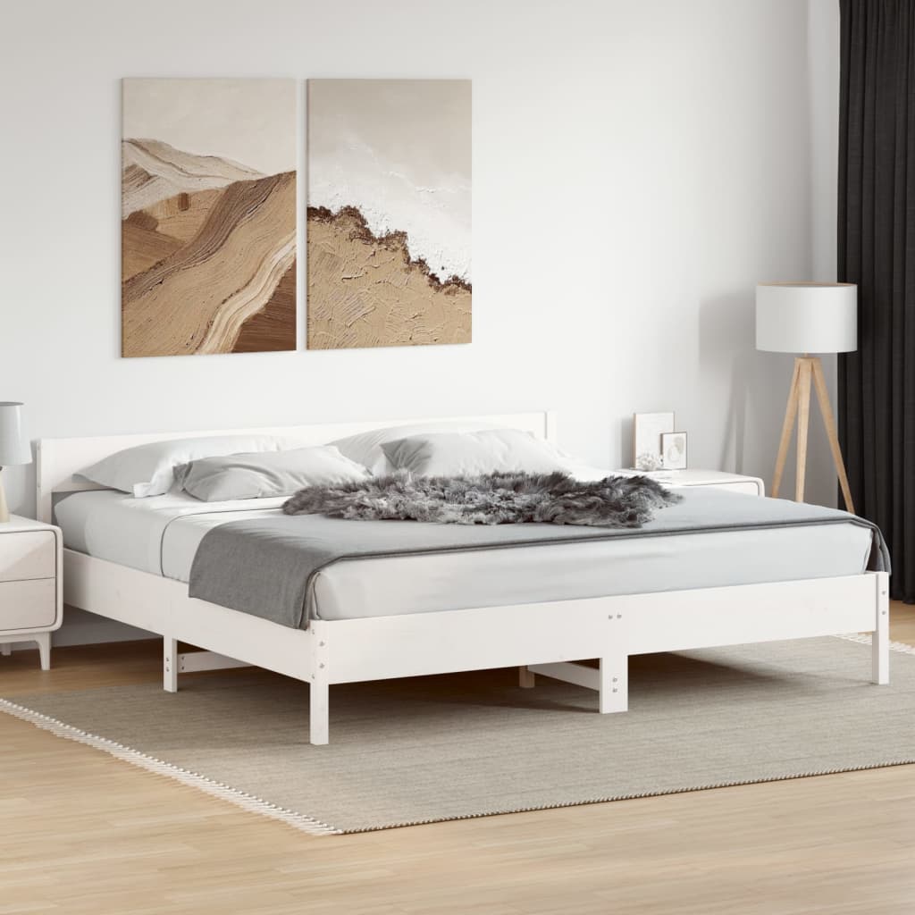 Bedframe White 180x200cm Super King Solid Wood Pine - Merlin Deals