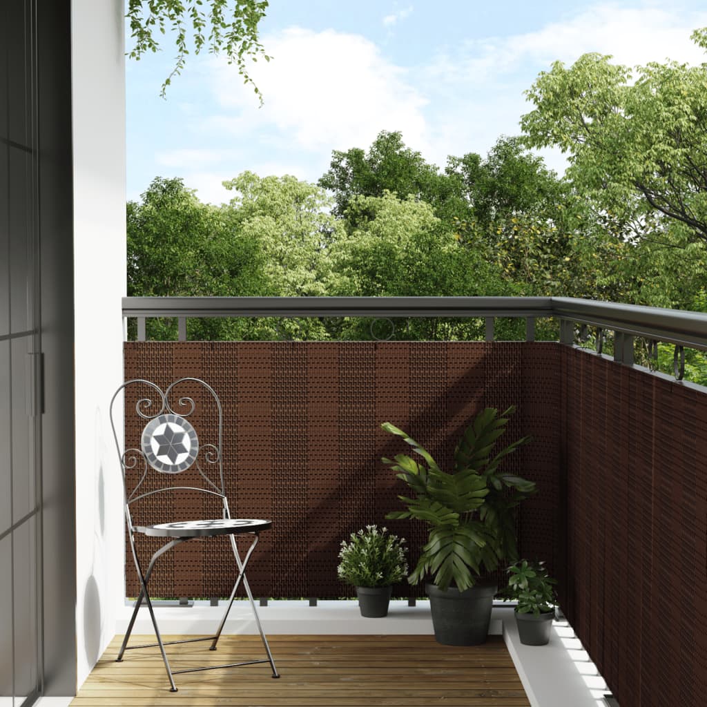 Balcony Screen Brown and Black 600x100 cm Poly Rattan - Charlotte Dunes