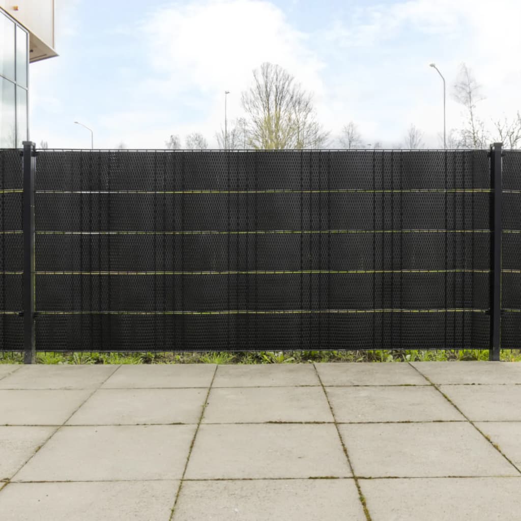 Balcony Screens 10 pcs Black 255x19 cm Poly Rattan - Charlotte Dunes