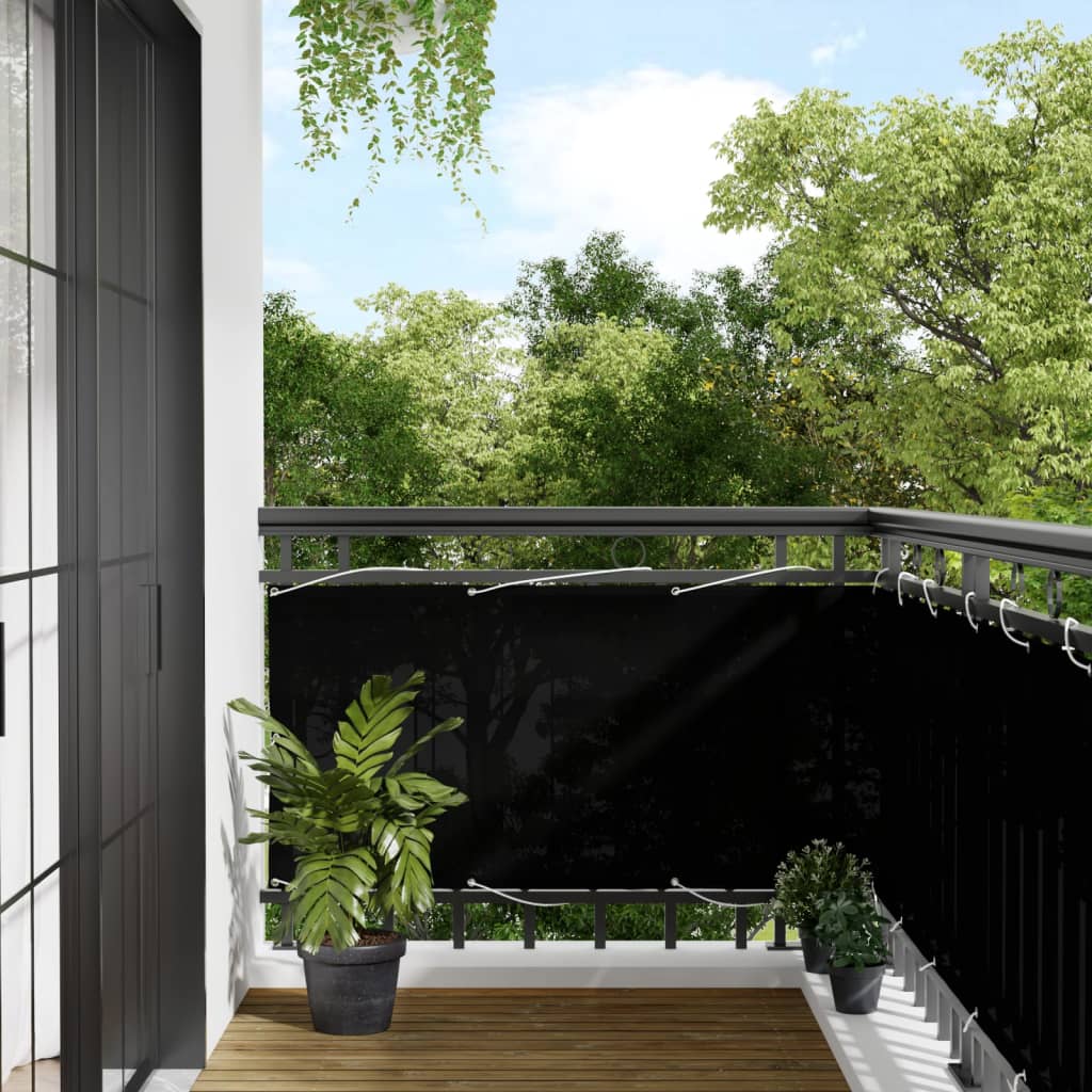 Balcony Screen Black 75x800 cm 100% Polyester Oxford - All Things Good