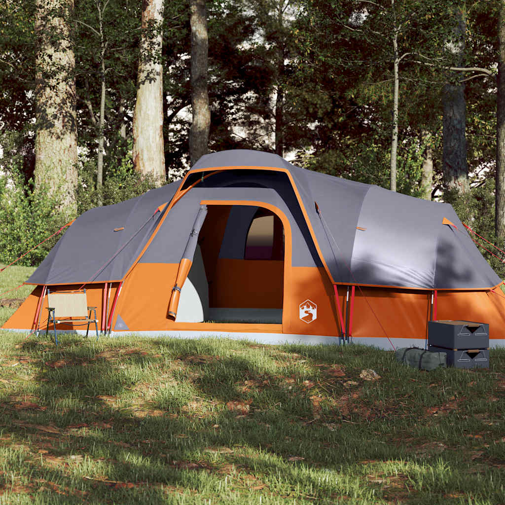 Family Tent Dome 11-Person Grey and Orange Waterproof - Brittle & Co
