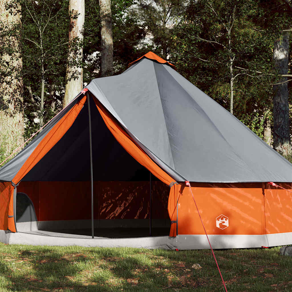 Family Tent Tipi 12-Person Grey and Orange Waterproof - Design Hut