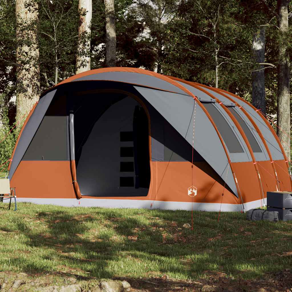 Family Tent Tunnel 7-Person Grey and Orange Waterproof - Sid & Sam