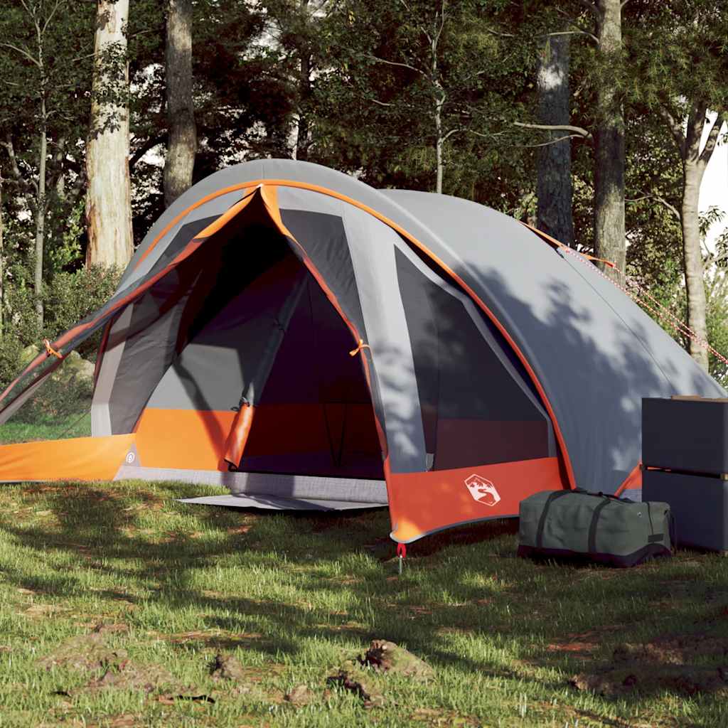 Camping Tent Cabin 4-Person Grey and Orange Waterproof - vid-94715 - Charlotte Dunes