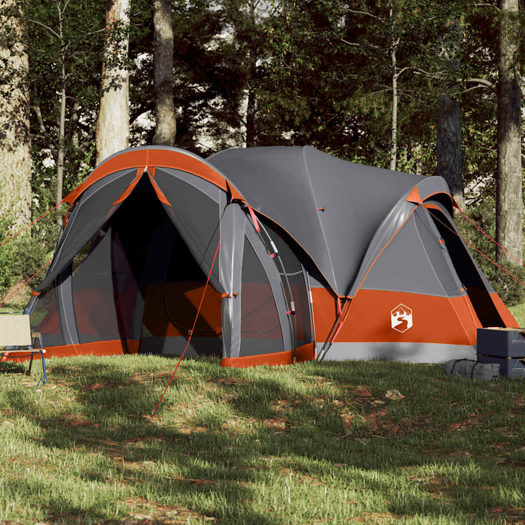 Family Tent Tipi 8-Person Grey and Orange Waterproof - vid-94739 - Charlotte Dunes