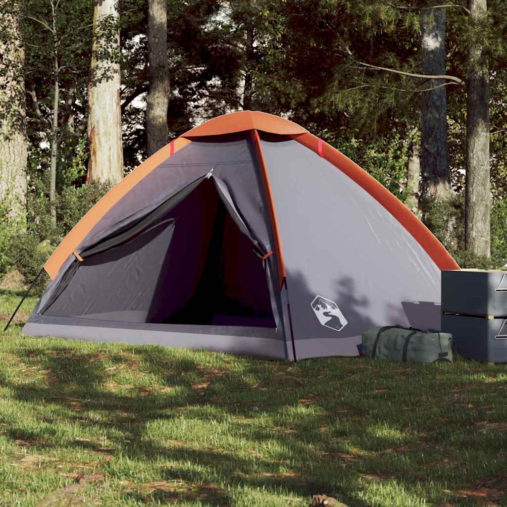 Camping Tent Dome 4-Person Grey and Orange Waterproof - vid-94764 - Charlotte Dunes
