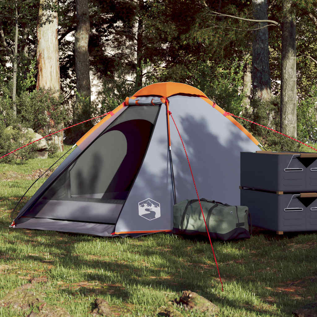 Camping Tent Dome 2-Person Grey and Orange Waterproof - vid-94767 - Charlotte Dunes