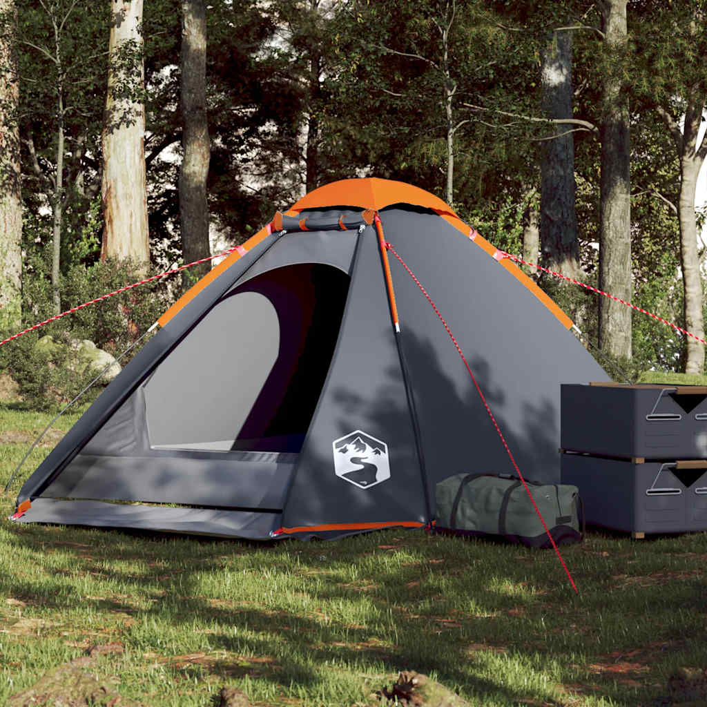 Camping Tent Dome 4-Person Grey and Orange Waterproof - vid-94771 - Charlotte Dunes