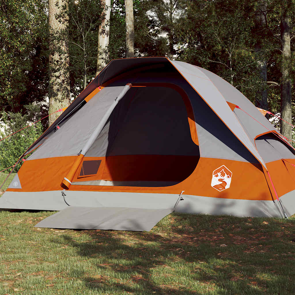 Camping Tent Dome 4-Person Grey and Orange Waterproof - vid-94779 - Charlotte Dunes