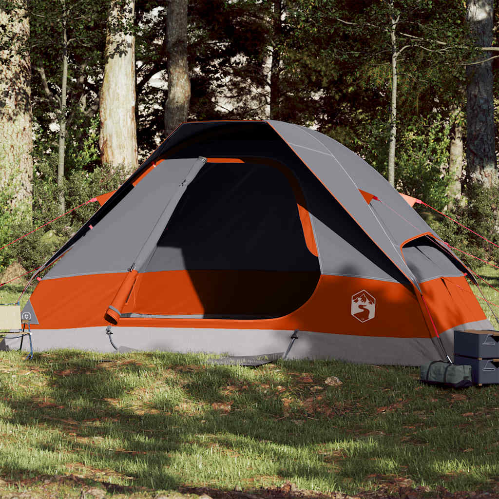 Family Tent Dome 6-Person Grey and Orange Waterproof - vid-94783 - Charlotte Dunes