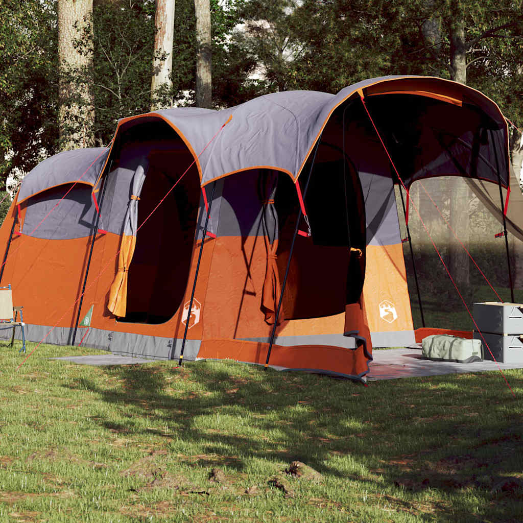 Family Tent Tunnel 8-Person Grey and Orange Waterproof - Charlotte Dunes