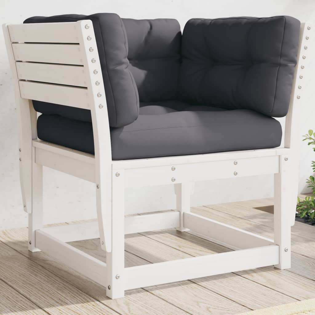 Garden Sofa Armrest with Cushions White Solid Wood Pine - The Home Maker