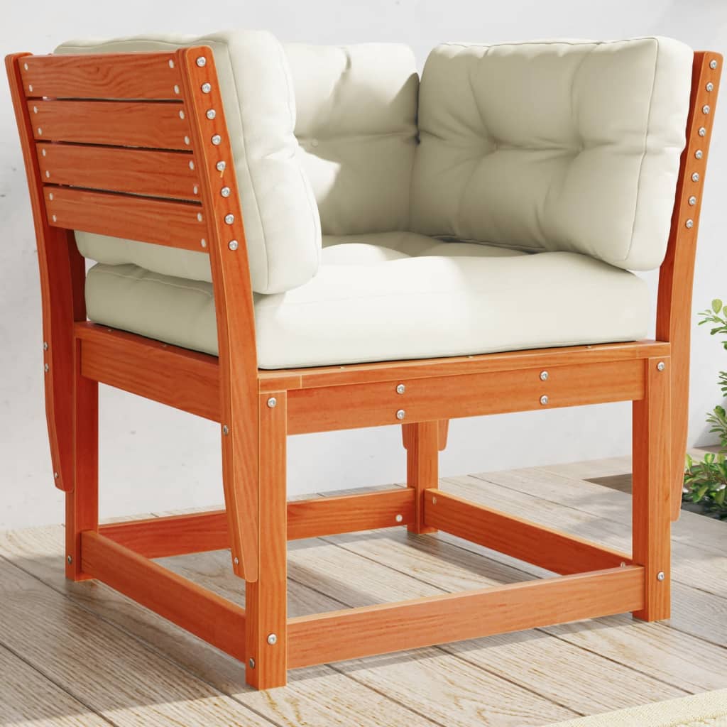 Garden Sofa Armrest with Cushions Wax Brown Solid Wood Pine - Merkel Designers