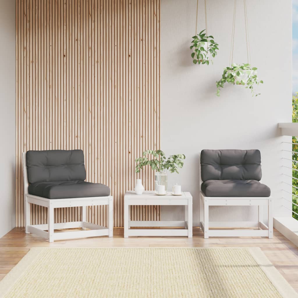 Garden Sofas with Cushions 2pcs White Solid Wood Pine - Merkel Designers