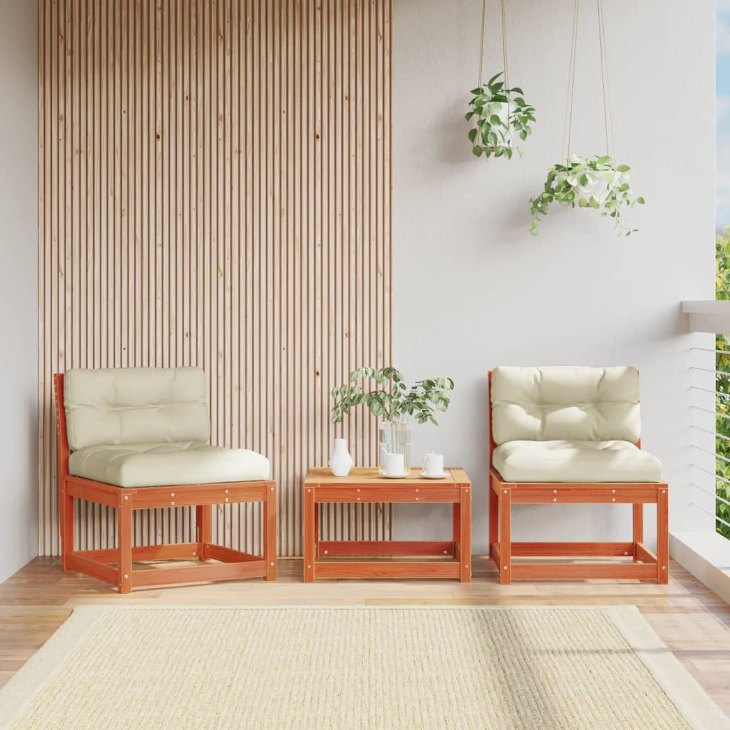 Garden Sofas with Cushions 2pcs Wax Brown Solid Wood Pine - The Home Maker