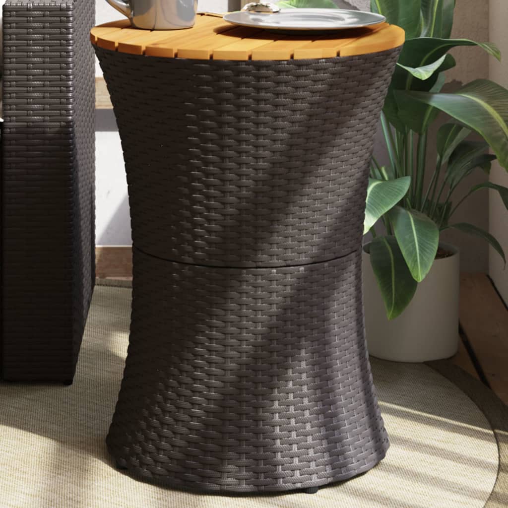 Garden Side Table Drum Shape Black Poly Rattan and Solid Wood - Discount Dealers