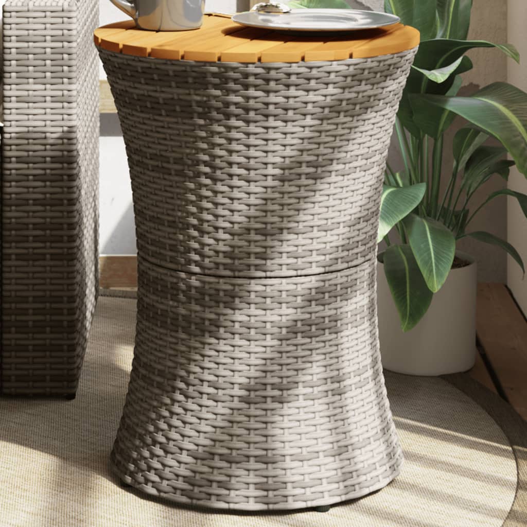Garden Side Table Drum Shape Grey Poly Rattan and Solid Wood - Discount Dealers