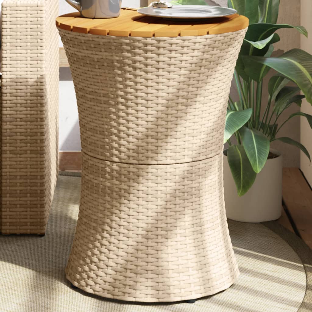 Garden Side Table Drum Shape Beige Poly Rattan and Solid Wood - Discount Dealers