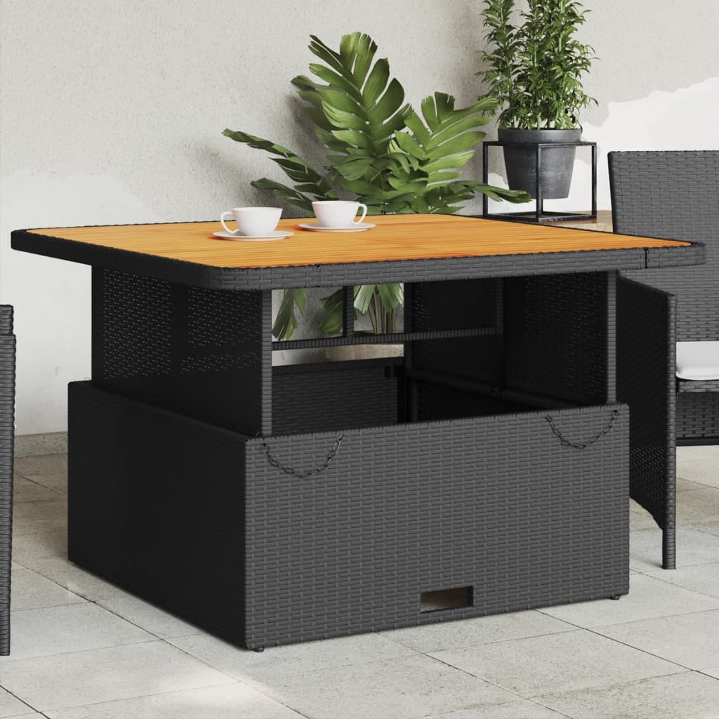 Garden Table Black 110x110x71 cm Poly Rattan and Acacia Wood - Merlin Deals