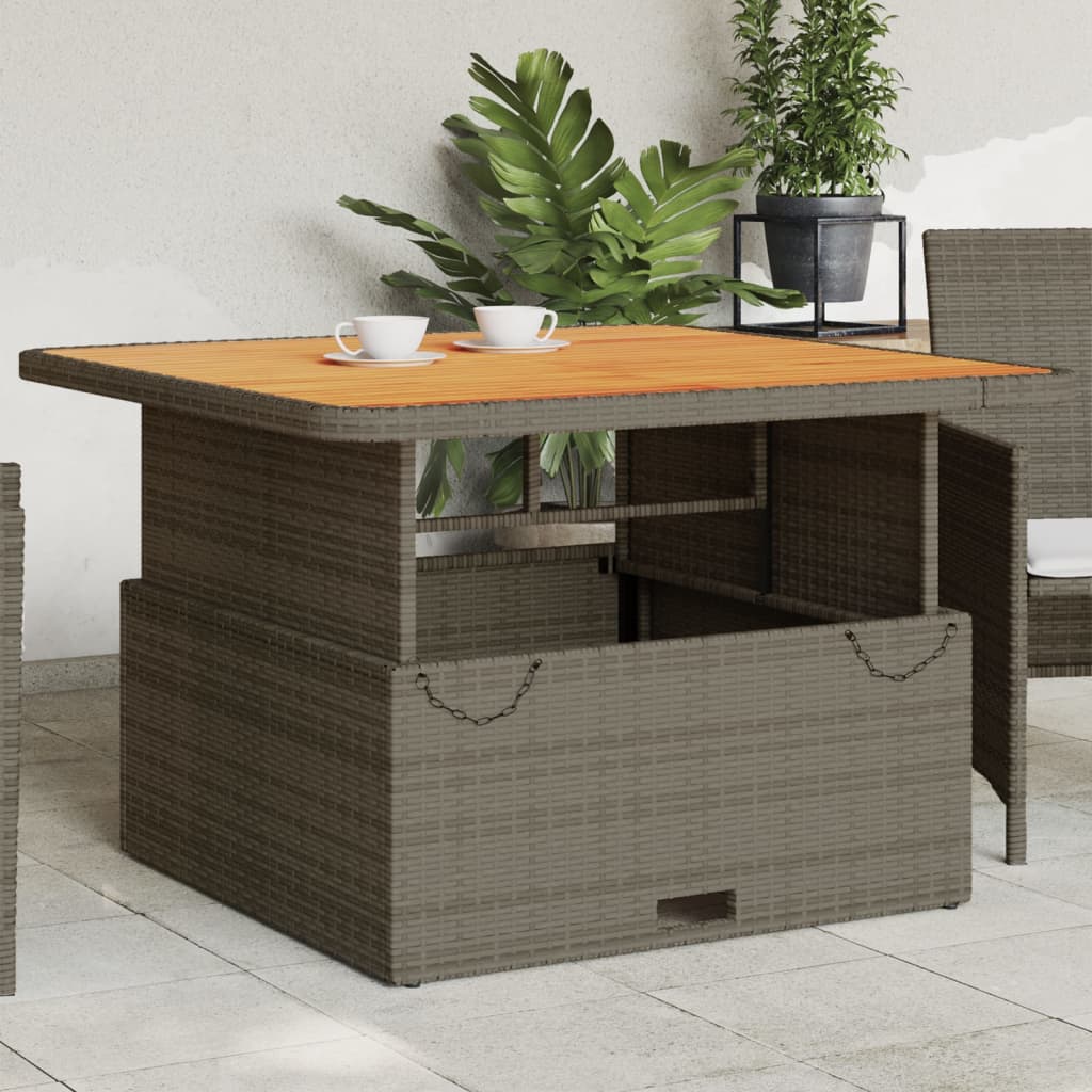 Garden Table Grey 110x110x71 cm Poly Rattan and Acacia Wood - The Home Maker