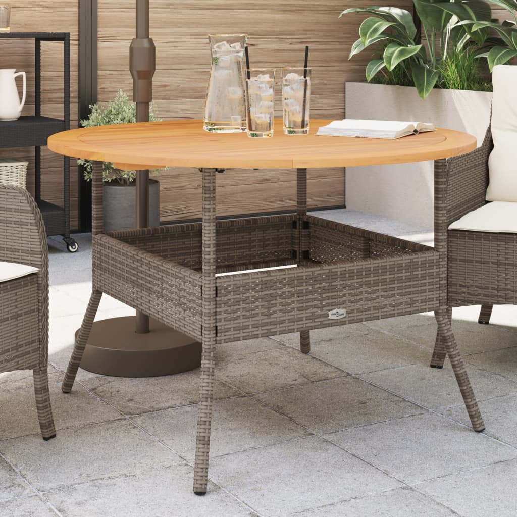 Garden Table with Acacia Wood Top Grey 110x71 cm Poly Rattan - Decor Base