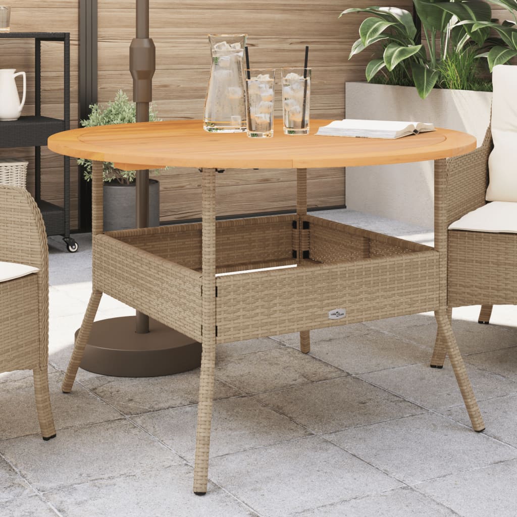 Garden Table with Acacia Wood Top Beige 110x71 cm Poly Rattan - Decor Base