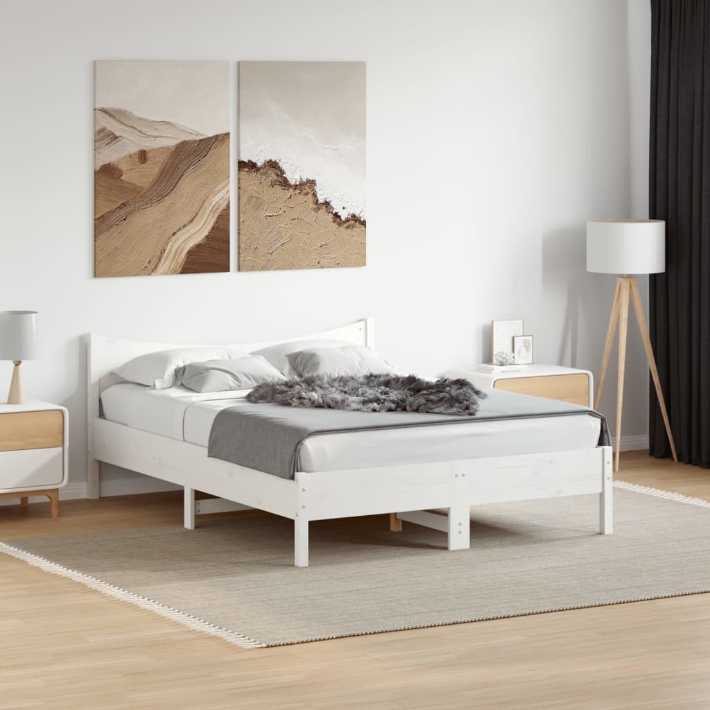 Bedframe White 135x190cm Double Solid Wood Pine - Merlin Deals