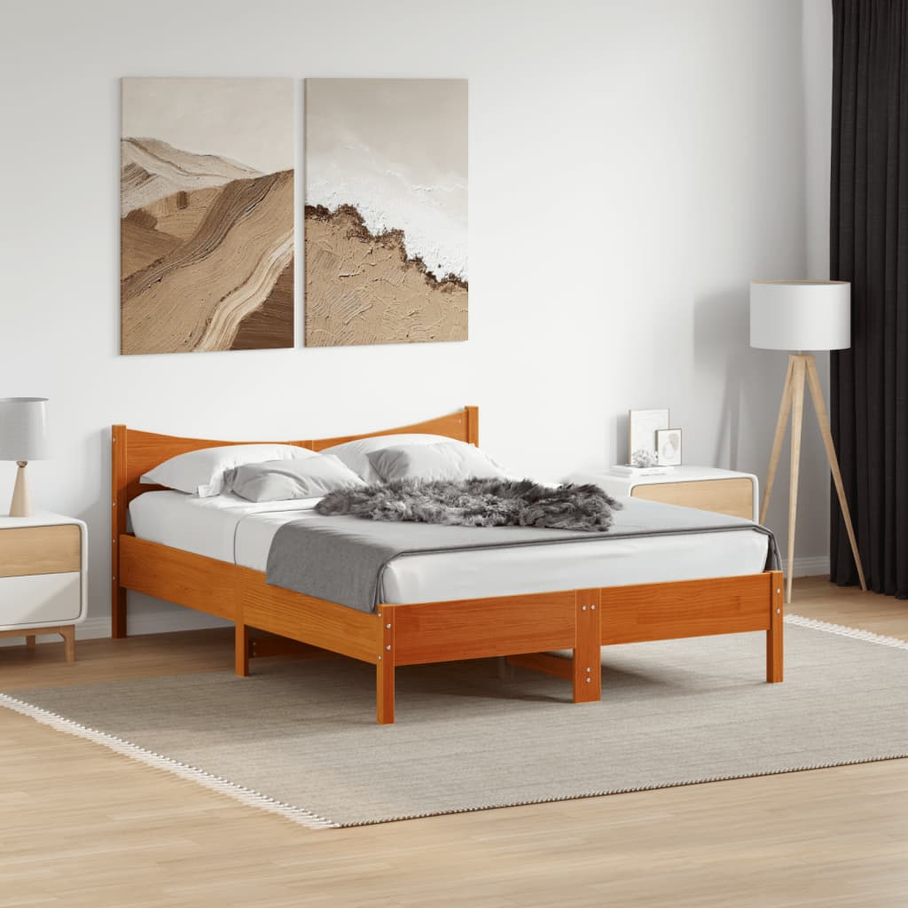 Bedframe Wax Brown 135x190cm Double Solid Wood Pine - Charlotte Dunes