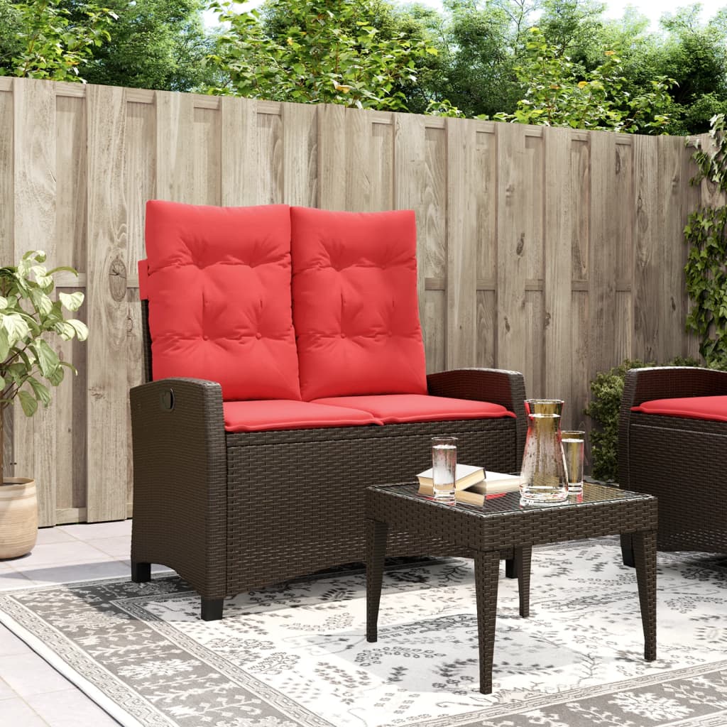 Reclining Garden Bench with Cushions Brown Poly Rattan - Design Hut