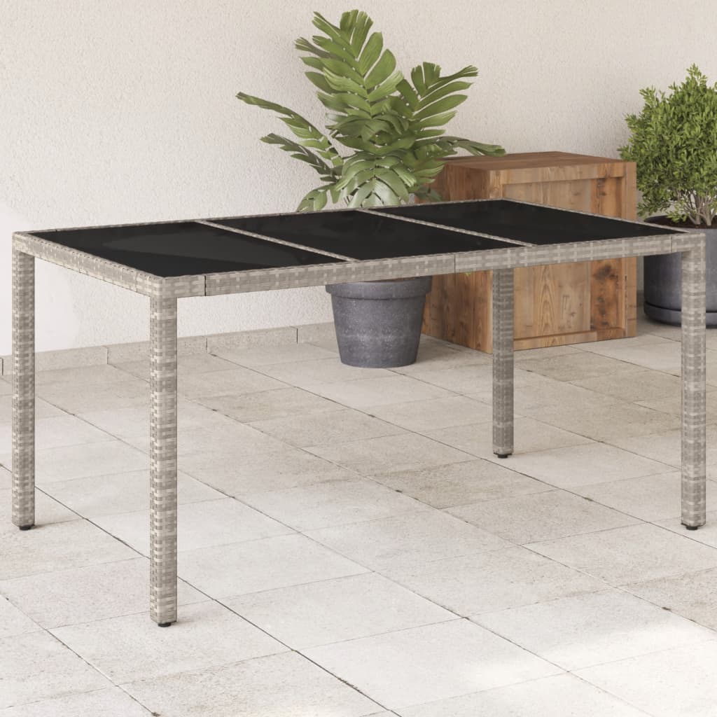 Garden Table with Glass Top Light Grey 150x90x75 cm Poly Rattan - All Things Good