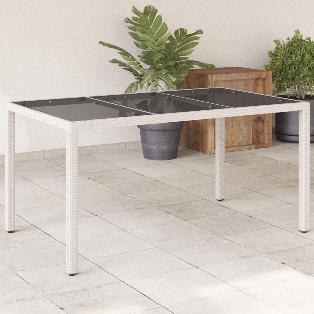 Garden Table with Glass Top White 150x90x75 cm Poly Rattan - Style and Chic