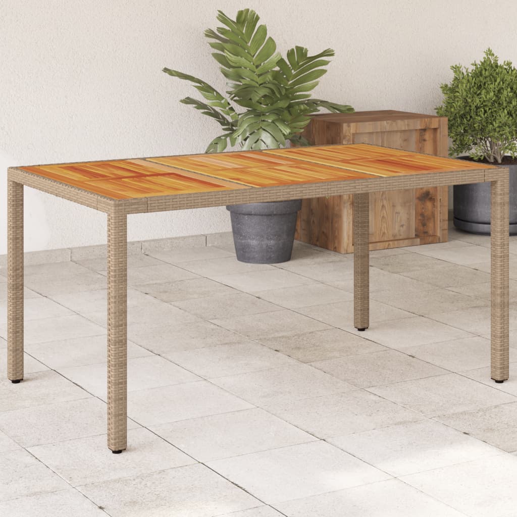 Garden Table Beige 150x90x75 cm Poly Rattan Acacia Wood - All Things Good