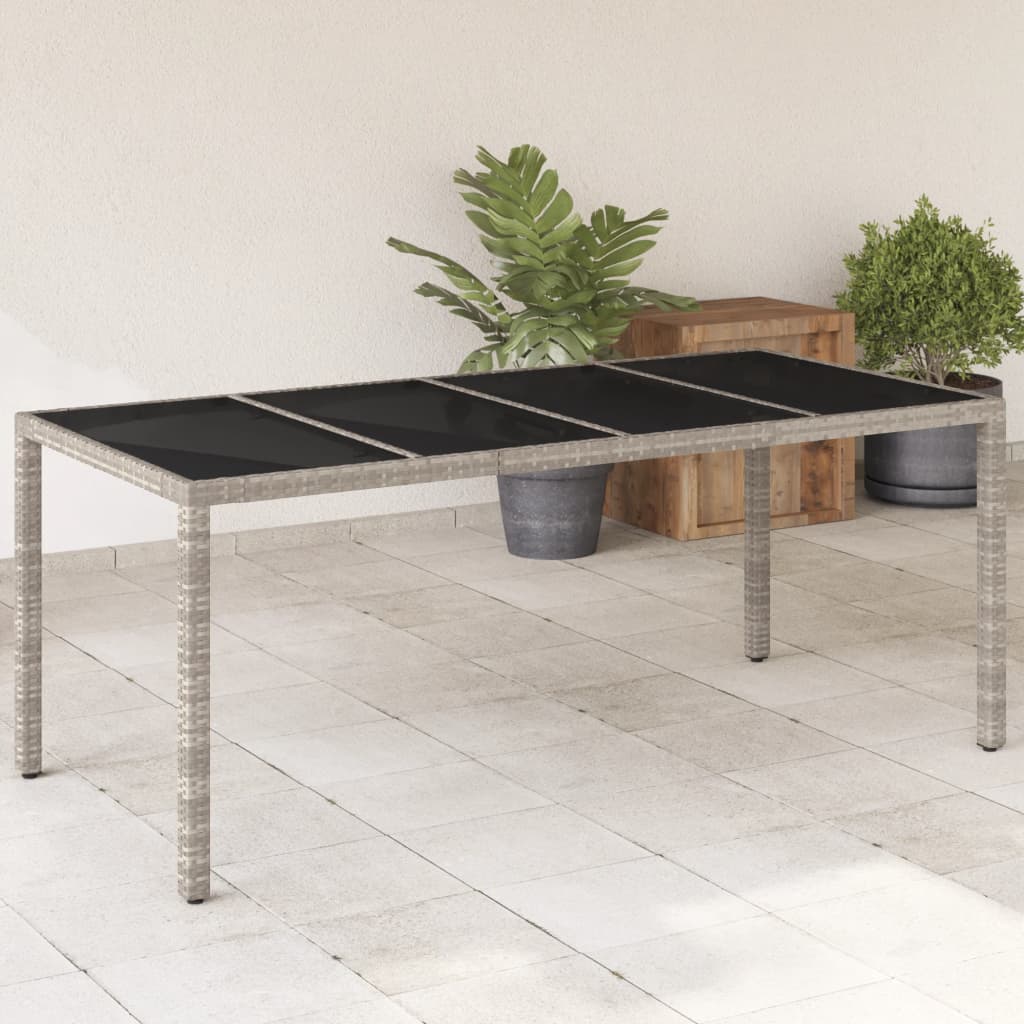Garden Table with Glass Top Light Grey 190x90x75 cm Poly Rattan - The Home Maker